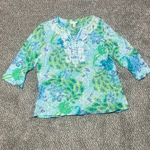 Charter Club Blue and Green Floral Top